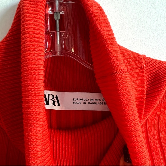 Zara red orange tangerine ribbed knit turtleneck top - Picture 4 of 4